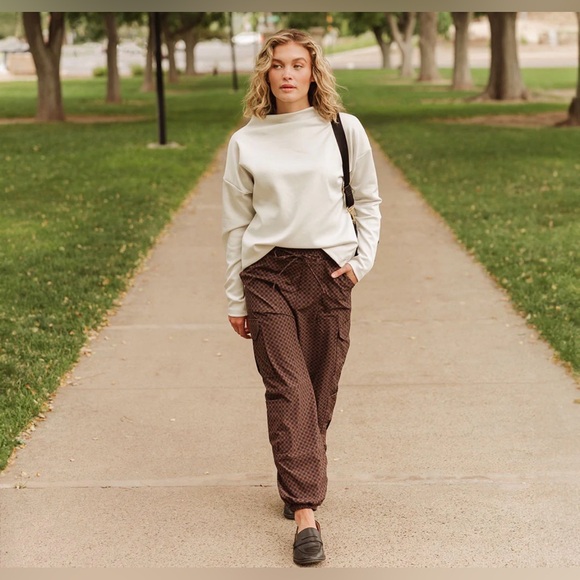 Albion Fit Jetsetter Cargo Joggers Brown Wicker Check Print Sz L - Picture 1 of 9